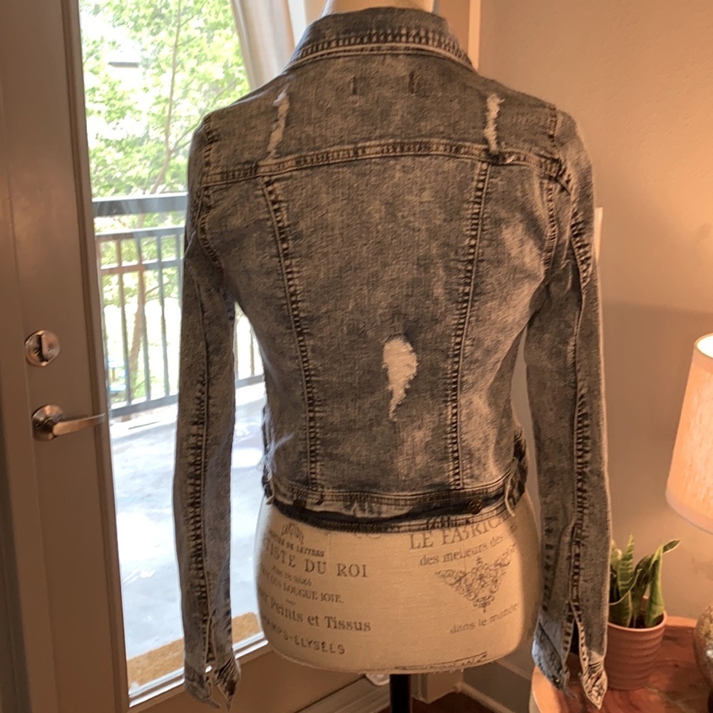 C’est CT Toi USA acid wash blue denim jean jacket XS cropped longsleeve coat​​ - Picture 5 of 12